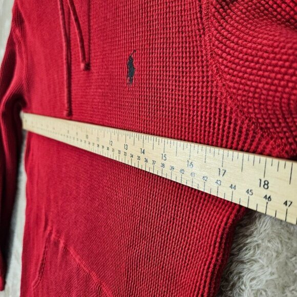 Polo Ralph Lauren Knit Hoodie Waffle Thermal Pullover Sweater Classic Red Size S - Picture 3 of 11